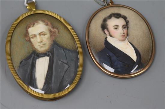 Two 19th century watercolour miniature portraits of gentlemen